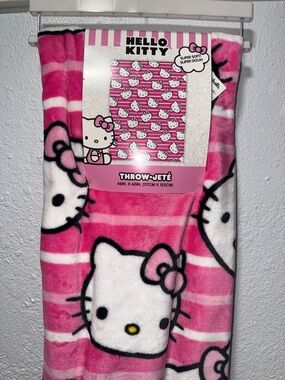 Hello Kitty Pink and White Striped Plush Throw